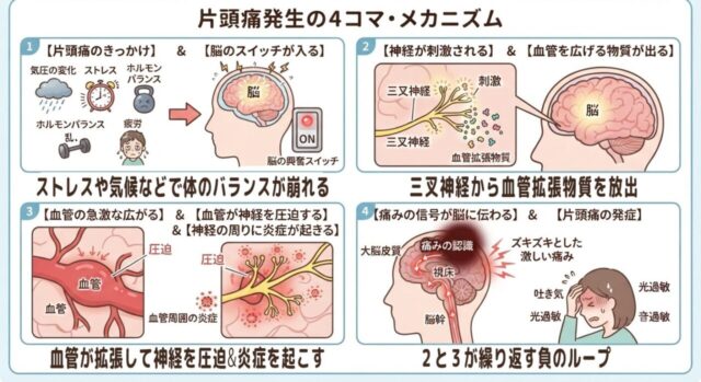 片頭痛が発生するメカニズムについて